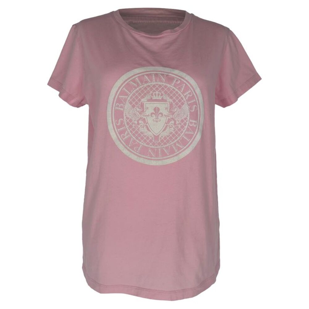 Balmain Short-sleeve Crewneck T-shirt in Pink Cotton